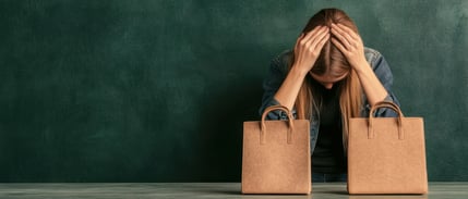woman showing buyer's remorse after a purchase