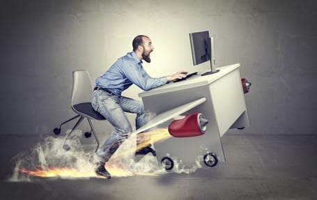 man launches a b2b reward program from desk outfitted with rockets