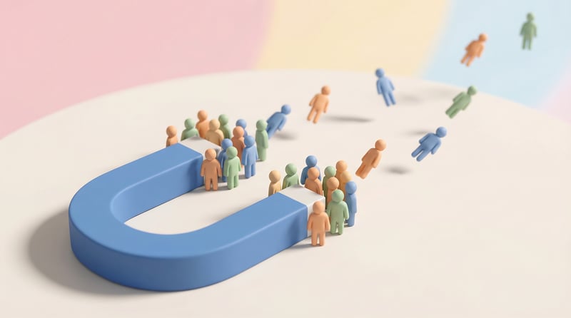 magnet pulling in people representing customer retention
