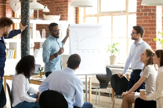 business professionals discussing company growth