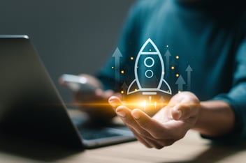 computer with rocket launch demonstrates how fast B2B white label reward programs launch
