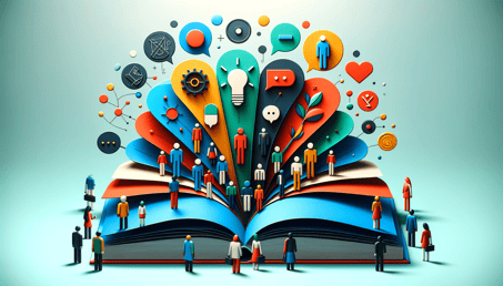 DALL·E 2023-12-26 12.07.41 - A clean and minimalistic 2_1 aspect ratio image, symbolizing the art of storytelling in membership marketing. The central focus is a single, large, op-1