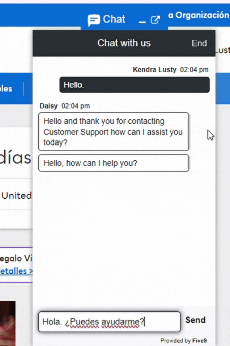 Customer service representative providing multilingual support through chat interface
